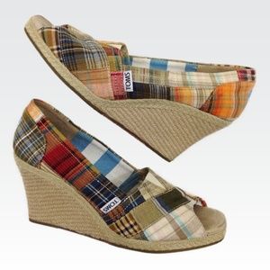Toms | 7.5W | Patchwork Boho Rope Peeptoe Wedges